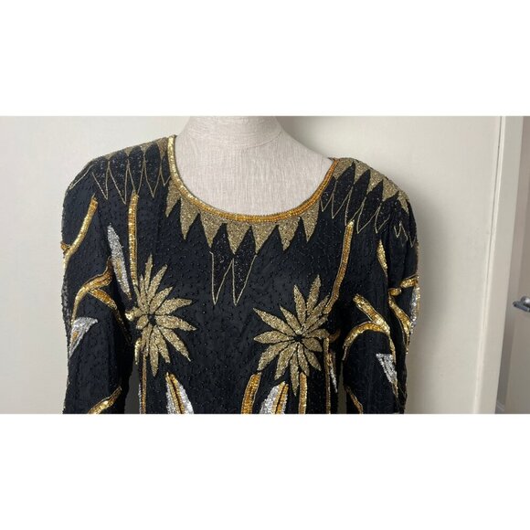 VINTAGE MANNEQUIN BEADED SEQUIN 80'S GLAM DRESS M - Picture 2 of 12